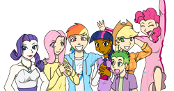 Size: 3600x1880 | Tagged: safe, artist:jinglesrasco, derpibooru import, applejack, fluttershy, pinkie pie, rainbow dash, rarity, spike, twilight sparkle, humanized, mane seven, mane six