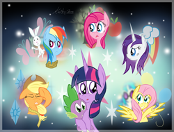 Size: 1962x1490 | Tagged: safe, artist:kristysk, derpibooru import, angel bunny, applejack, fluttershy, pinkie pie, rainbow dash, rarity, spike, twilight sparkle, dragon, earth pony, pegasus, pony, unicorn, magical mystery cure, mane seven, mane six