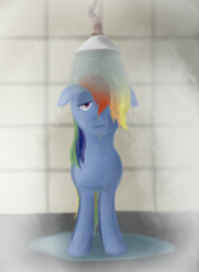 Size: 1300x1775 | Tagged: artist needed, safe, rainbow dash, pegasus, pony, depressed, grumpy, sad, shower, solo, wet