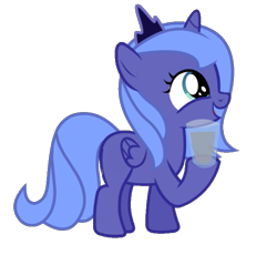 Size: 651x600 | Tagged: safe, artist:dassboshit, artist:eiti3, artist:karmakstylez, edit, editor:dassboshit, editor:eiti3, editor:karmakstylez, princess luna, alicorn, pony, cropped, cute, female, filly, glass, happy, lunabetes, milk, simple background, solo, transparent background, water, woona, younger