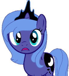 Size: 278x305 | Tagged: useless source url, safe, artist:dassboshit, artist:eiti3, artist:karmakstylez, edit, editor:dassboshit, editor:eiti3, editor:karmakstylez, princess luna, alicorn, pony, unicorn, cropped, cute, female, filly, lunabetes, missing wing, not amused face, simple background, solo, transparent background, woona, younger