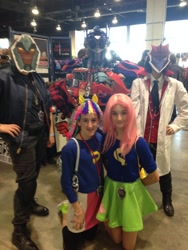 Size: 2448x3264 | Tagged: safe, fluttershy, rainbow dash, human, equestria girls, breakdown, convention, cosplay, hasbro, irl, irl human, knock out, magfest, optimus prime, photo, transformers