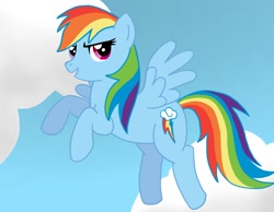 Size: 900x700 | Tagged: safe, artist:scmscmscm09, rainbow dash, pegasus, pony, cloud, female, flying, mare, sky, solo