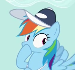 Size: 387x364 | Tagged: safe, screencap, rainbow dash, pegasus, pony, flight to the finish, blue coat, female, mare, multicolored mane, solo