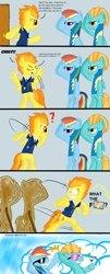 Size: 1696x4184 | Tagged: safe, artist:pandramodo, lightning dust, rainbow dash, spitfire, pegasus, pony, bipedal, cardboard cutout, comic