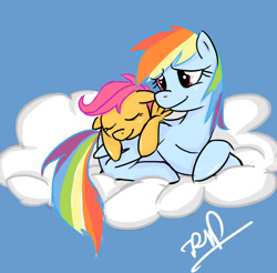 Size: 900x885 | Tagged: safe, artist:coin-trip39, rainbow dash, scootaloo, pegasus, pony, female, mare, scootalove, wings