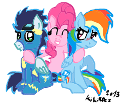 Size: 610x509 | Tagged: safe, artist:kikirdcz, derpibooru import, pinkie pie, rainbow dash, soarin', earth pony, pegasus, pony, shipper on deck, shipping, soarindash