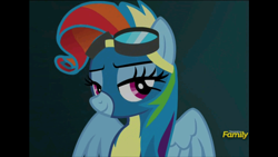 Size: 1280x720 | Tagged: safe, derpibooru import, screencap, rainbow dash, pegasus, pony, newbie dash, discovery family logo, lidded eyes, rainbow fash, seduction, wonderbolts uniform