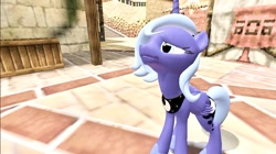 Size: 1024x575 | Tagged: safe, artist:undeadponysoldier, princess luna, alicorn, pony, 3d, clock town, crossover, female, gmod, looking at something, looking up, mare, s1 luna, solo, south clock town, the legend of zelda, the legend of zelda: majora's mask, worried