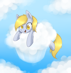 Size: 1000x1039 | Tagged: safe, artist:lightning-stars, derpy hooves, pegasus, pony, g4, cloud, cloudy, female, mare, muffin, solo