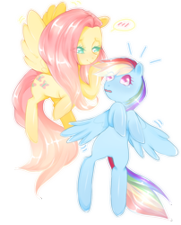 Size: 978x1212 | Tagged: safe, artist:poncaruu, fluttershy, rainbow dash, pegasus, pony, female, flutterdash, lesbian, mare, pixiv, shipping, simple background, spread wings, transparent background, wings