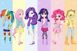 Size: 1720x1152 | Tagged: safe, artist:keltzy, derpibooru import, applejack, fluttershy, pinkie pie, rainbow dash, rarity, twilight sparkle, humanized, mane six