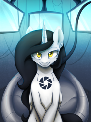 Size: 752x1000 | Tagged: safe, artist:lightning-stars, alicorn, pony, aperture science, glados, monitor everything, ponified, portal (valve)