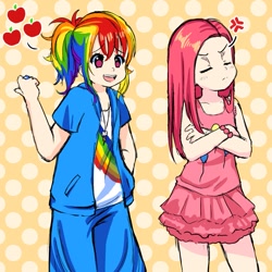 Size: 893x894 | Tagged: safe, artist:joyfool, derpibooru import, pinkie pie, rainbow dash, humanized, pinkamena diane pie