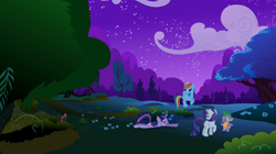 Size: 1054x592 | Tagged: safe, screencap, rainbow dash, rarity, spike, twilight sparkle, dragon, pegasus, pony, unicorn, dragon quest