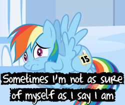 Size: 640x540 | Tagged: safe, artist:redrovershideaway, edit, rainbow dash, pegasus, pony, friendship is still magic, heartwarming, scaredy dash, solo, text