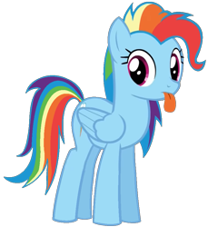 Size: 789x862 | Tagged: safe, artist:cre8ivewing, derpibooru import, edit, edited screencap, screencap, rainbow dash, pegasus, pony, newbie dash, alternate hairstyle, background removed, behaving like pinkie pie, dynamic dash, female, mare, simple background, solo, tongue out, transparent background