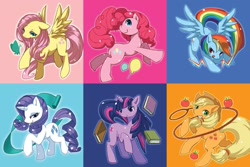 Size: 1197x798 | Tagged: safe, artist:yoona, derpibooru import, applejack, fluttershy, pinkie pie, rainbow dash, rarity, twilight sparkle, earth pony, pegasus, pony, unicorn, balloon