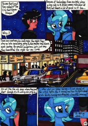 Size: 2083x2976 | Tagged: safe, artist:newyorkx3, princess luna, oc, oc:tommy, alicorn, human, comic:young days, car, comic, night, s1 luna, speech bubble, traditional art