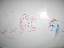 Size: 1032x774 | Tagged: safe, artist:kopaleo, rainbow dash, anarchy, irl, photo, whiteboard