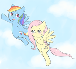 Size: 931x837 | Tagged: safe, artist:risuchan, fluttershy, rainbow dash, pegasus, pony, female, flutterdash, lesbian, shipping