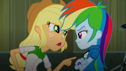 Size: 1280x720 | Tagged: safe, derpibooru import, screencap, applejack, rainbow dash, equestria girls, rainbow rocks