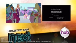 Size: 1023x576 | Tagged: safe, derpibooru import, screencap, applejack, fluttershy, pinkie pie, rainbow dash, twilight sparkle, twilight sparkle (alicorn), alicorn, pony, magical mystery cure, credits, mallory hagan, miss america, youtube caption