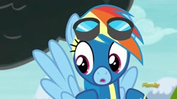 Size: 1280x718 | Tagged: safe, derpibooru import, screencap, rainbow dash, pegasus, pony, newbie dash, discovery family logo, solo, wonderbolts uniform