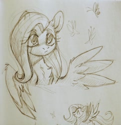 Size: 997x1024 | Tagged: safe, artist:lightning-stars, artist:ls_skylight, fluttershy, butterfly, pegasus, pony, solo, traditional art