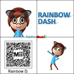 Size: 600x600 | Tagged: safe, artist:rainbowmario11, rainbow dash, human, 3ds, barely pony related, humanized, mii, qr code, wii u