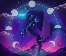 Size: 1400x1200 | Tagged: safe, artist:theoddlydifferentone, princess luna, alicorn, pony, ethereal mane, lunar phases, moon, night, solo, stars, wings