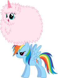 Size: 775x1031 | Tagged: safe, rainbow dash, oc, oc:fluffle puff, pegasus, pony, unicorn, female, horn, mare, pink fluffy unicorns dancing on rainbows