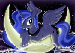 Size: 3508x2480 | Tagged: safe, artist:neoshrek, princess luna, alicorn, pony, high res, moon, solo, tangible heavenly object