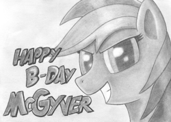 Size: 1200x855 | Tagged: safe, artist:ghostofwar909, rainbow dash, pegasus, pony, monochrome, solo, traditional art