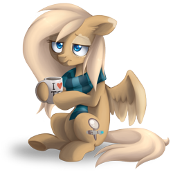 Size: 969x966 | Tagged: safe, artist:lightning-stars, oc, oc only, oc:mirta whoowlms, clothes, cup, i hate mondays, scarf, simple background, solo, teacup, transparent background