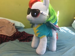 Size: 1024x765 | Tagged: safe, artist:goofermutt, derpibooru import, rainbow dash, wonderbolts academy, build-a-bear, irl, photo, plushie, sunglasses, wonderbolt trainee uniform