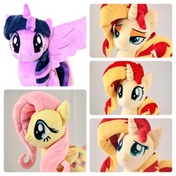 Size: 1024x1024 | Tagged: safe, artist:nekokevin, fluttershy, sunset shimmer, twilight sparkle, twilight sparkle (alicorn), alicorn, pegasus, pony, unicorn, bedroom eyes, cute, female, irl, looking at you, mare, multeity, photo, plushie, self ponidox, shimmerbetes, shyabetes, smiling, twiabetes