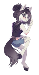 Size: 700x1349 | Tagged: safe, artist:lightning-stars, oc, oc only, anthro, unguligrade anthro, clothes, hand, hooves, scar, simple background, solo, transparent background