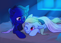 Size: 982x700 | Tagged: safe, artist:lightning-stars, oc, oc only, bed, blanket, good night