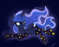 Size: 4400x3500 | Tagged: source needed, safe, artist:dumbwoofer, princess luna, alicorn, pony, clothes, glow, glow in the dark, moon, socks, solo, stars, thigh highs