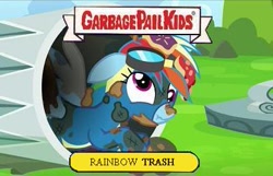 Size: 387x250 | Tagged: safe, derpibooru import, rainbow dash, pegasus, pony, newbie dash, garbage pail kids, meme, rainbow trash, trash, wonderbolts uniform