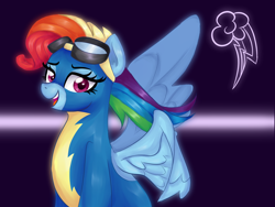 Size: 1600x1200 | Tagged: safe, artist:pandamoniyum, derpibooru import, rainbow dash, pegasus, pony, newbie dash, rainbow fash, simple background, solo, wonderbolts uniform