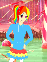 Size: 768x1024 | Tagged: safe, artist:kyasha5021o, rainbow dash, human, clothes, crossover, humanized, light skin, solo, sugar rush, sweater, vanellope von schweetz, wreck-it ralph