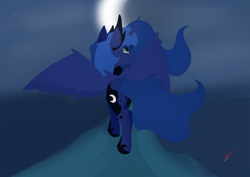 Size: 3541x2508 | Tagged: safe, artist:groomlake, princess luna, alicorn, pony, colored, crown, female, jewelry, mare, moon, rear view, regalia, solo, spread wings, walking, wings