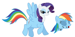 Size: 2175x1070 | Tagged: safe, derpibooru import, rainbow dash, rarity, pegasus, pony, unicorn, blue coat, disguise, female, mare, multicolored mane