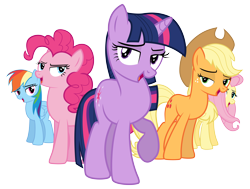 Size: 12298x9273 | Tagged: safe, artist:discorded, derpibooru import, part of a set, applejack, fluttershy, pinkie pie, rainbow dash, twilight sparkle, earth pony, pegasus, pony, games ponies play, absurd resolution, bedroom eyes, crystal empire cheer meme, run, simple background, transparent background, vector, wrong neighborhood