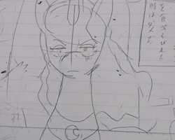 Size: 2160x1728 | Tagged: safe, artist:omegapony16, princess luna, alicorn, pony, bust, female, japanese, lineart, lined paper, mare, peytral, solo, text, traditional art, unamused