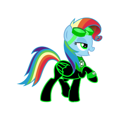 Size: 1152x1152 | Tagged: safe, artist:motownwarrior01, artist:sunsetsparkle129, derpibooru import, rainbow dash, pegasus, pony, newbie dash, alternate hairstyle, dc comics, female, goggles, green lantern, green lantern (comic), green lantern corps, mare, rainbow fash, raised hoof, simple background, solo, transparent background, wristband