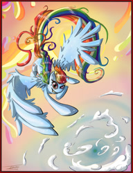 Size: 2000x2600 | Tagged: safe, artist:pimander1446, rainbow dash, pegasus, pony, cloud, cloudy, expression, solo, tail