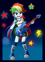 Size: 900x1250 | Tagged: safe, artist:nekojackun, derpibooru import, rainbow dash, equestria girls, electric guitar, guitar, open mouth, solo